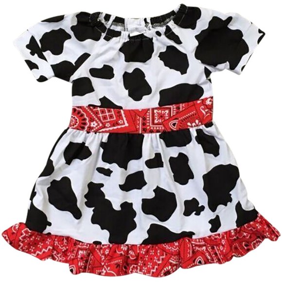 Princess Pea Other - Little Girl Dress Kids Short Sleeve Ruffle Farm Cow Casual Girl Dress Drama New